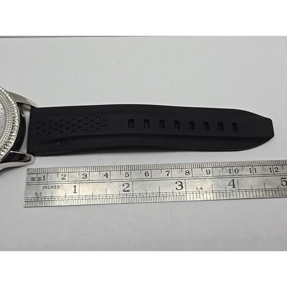 Techno King 51mm Iced Out Crystal Bezel Dial Black Strap Quartz Mens New Battery - Picture 8 of 9